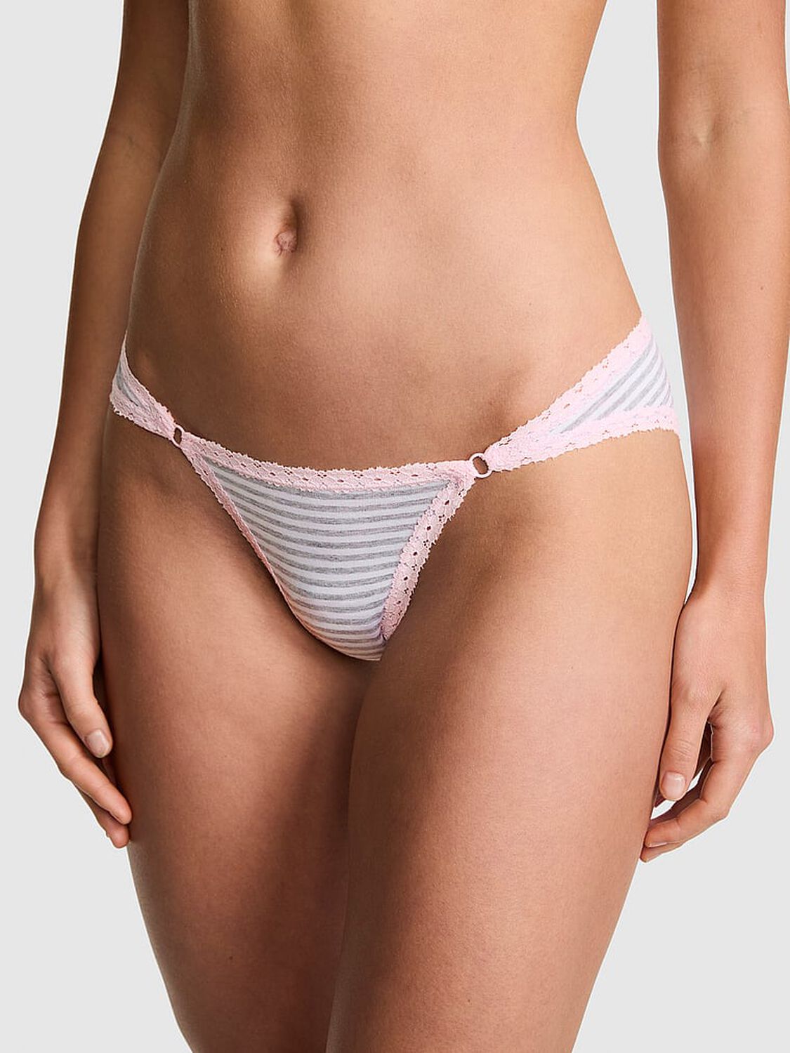 vs Pink Cotton Lace-Trim Cheeky Panty Medium Heather Grey 1 of 3 