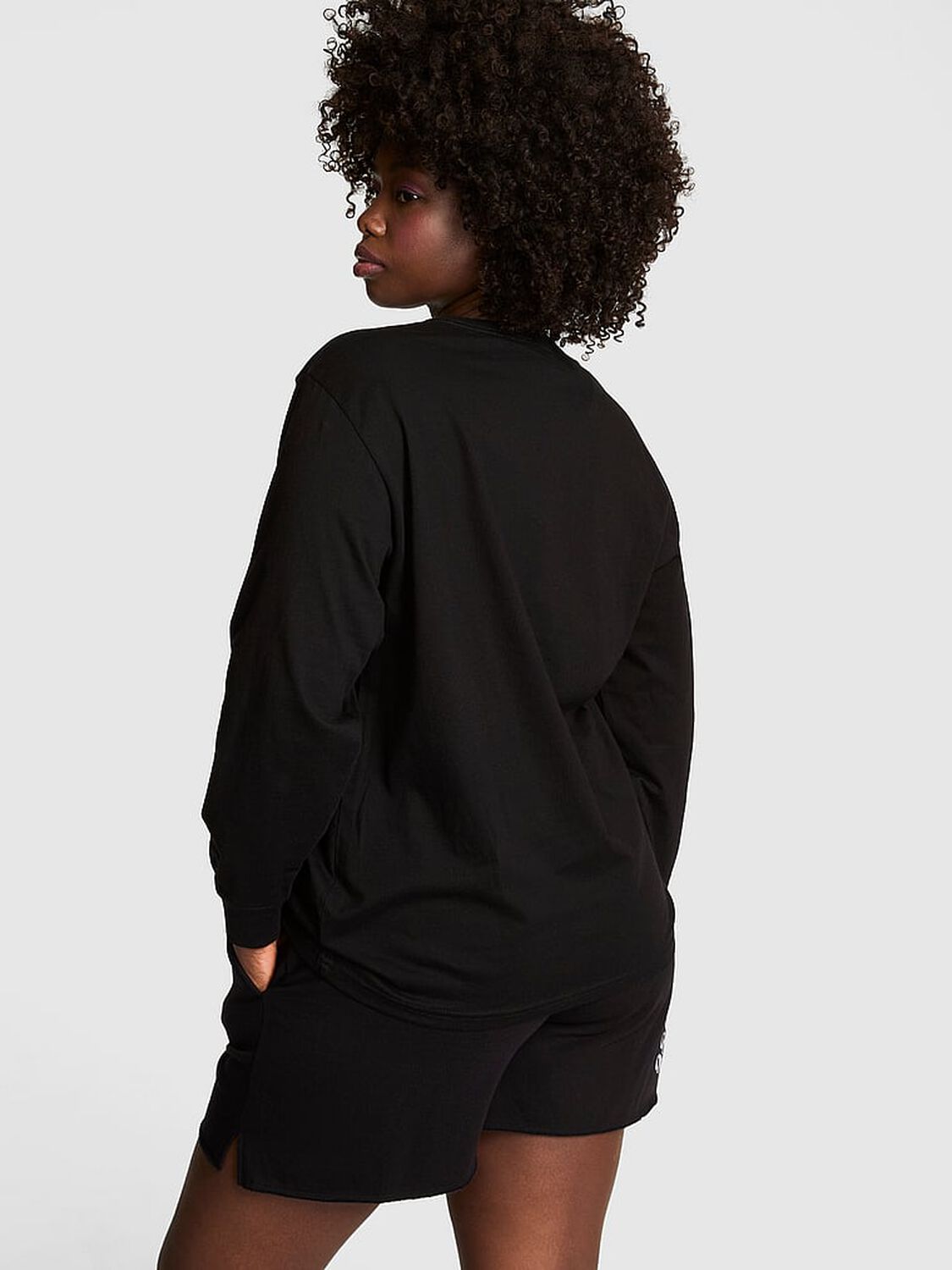 vs Pink Campus Cotton&trade; Long-Sleeve Tee Pure Black 2 of 3 