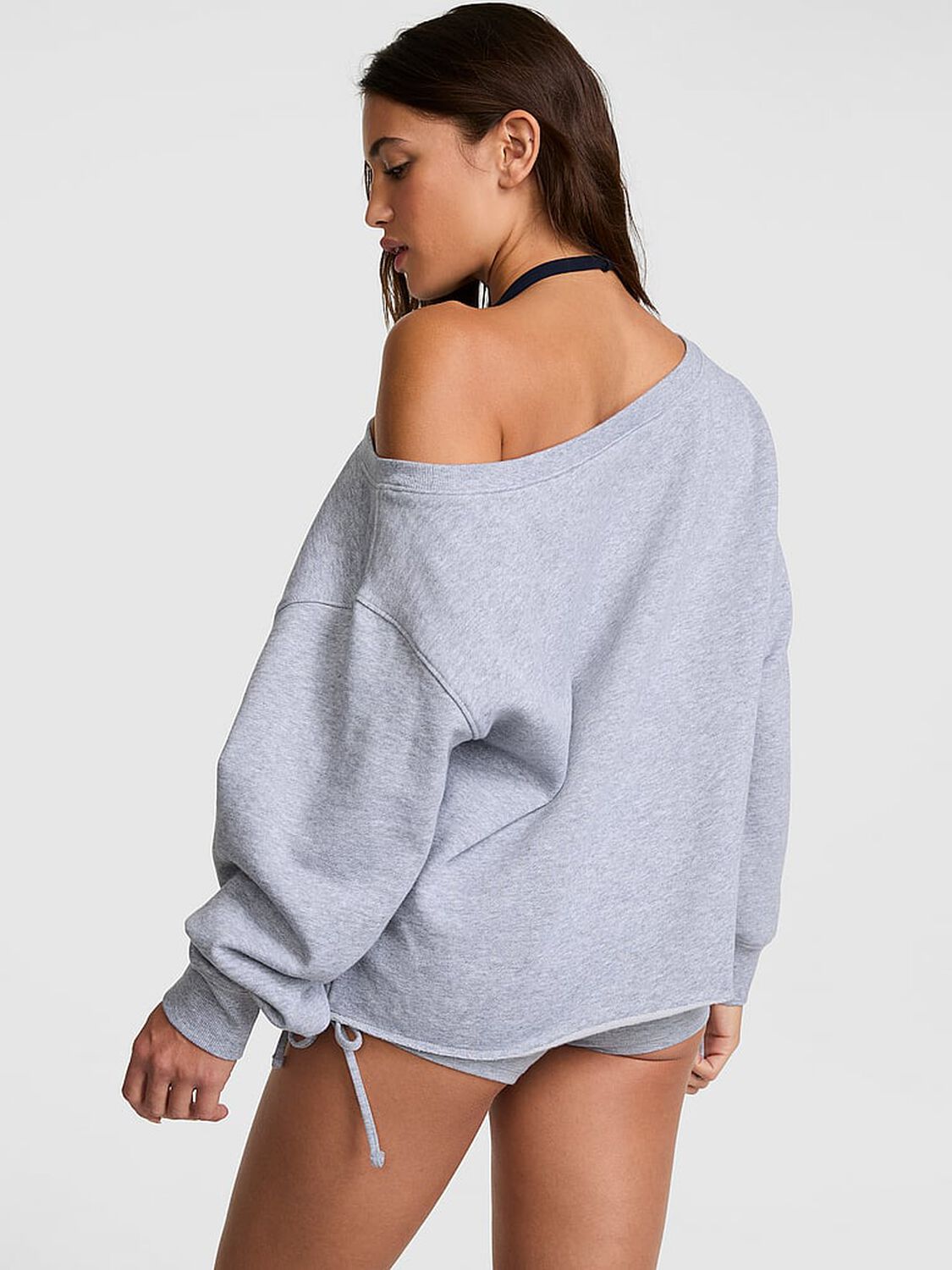vs Pink Campus Fleece&trade; Rib Off-The-Shoulder Sweatshirt Heather Grey 2 of 3 