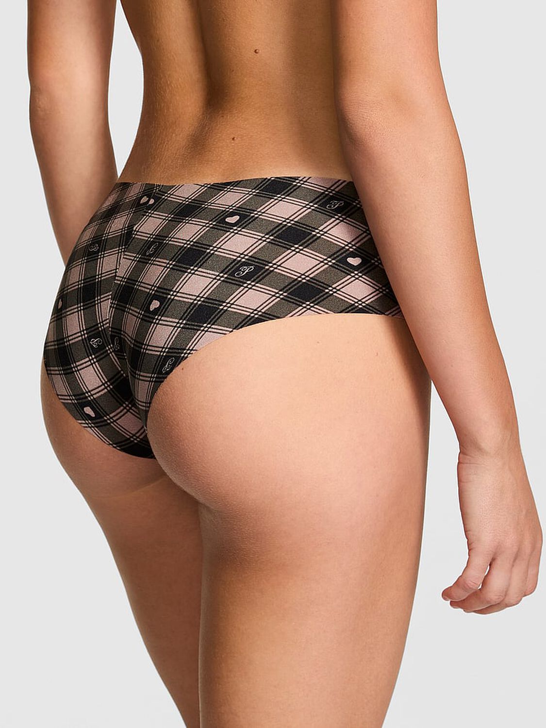 vs Pink No-Show Cheeky Panty Iced Coffee Buffalo Plaid Print 2 of 3 