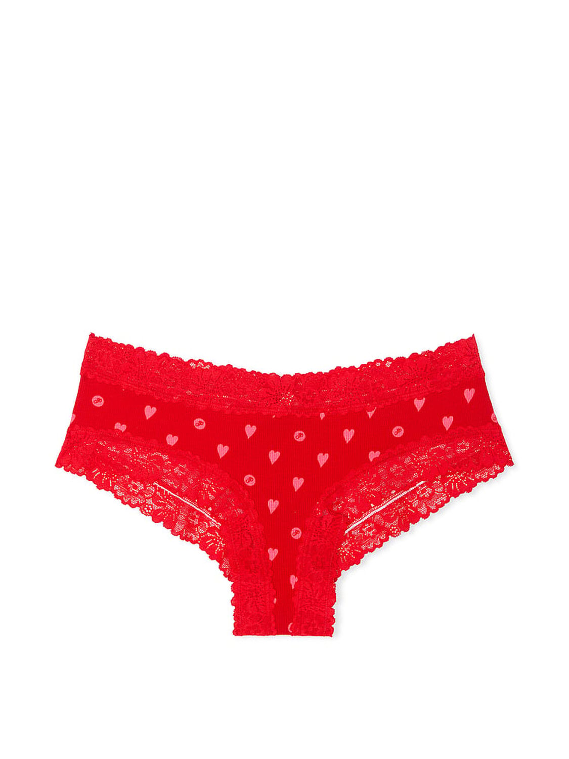 vs Pink Wink Lace-Trim Cheeky Panty Bright Vermillion Heart Dot Print 3 of 4 