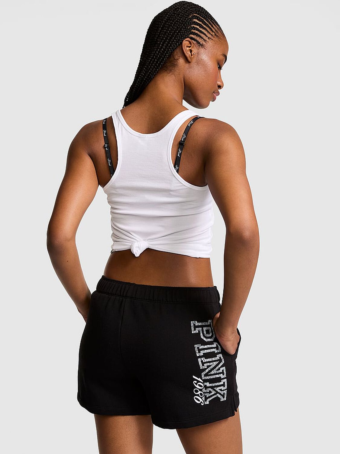 vs Pink Campus Fleece&trade; Roll-Down Shorts Pure Black 2 of 3 
