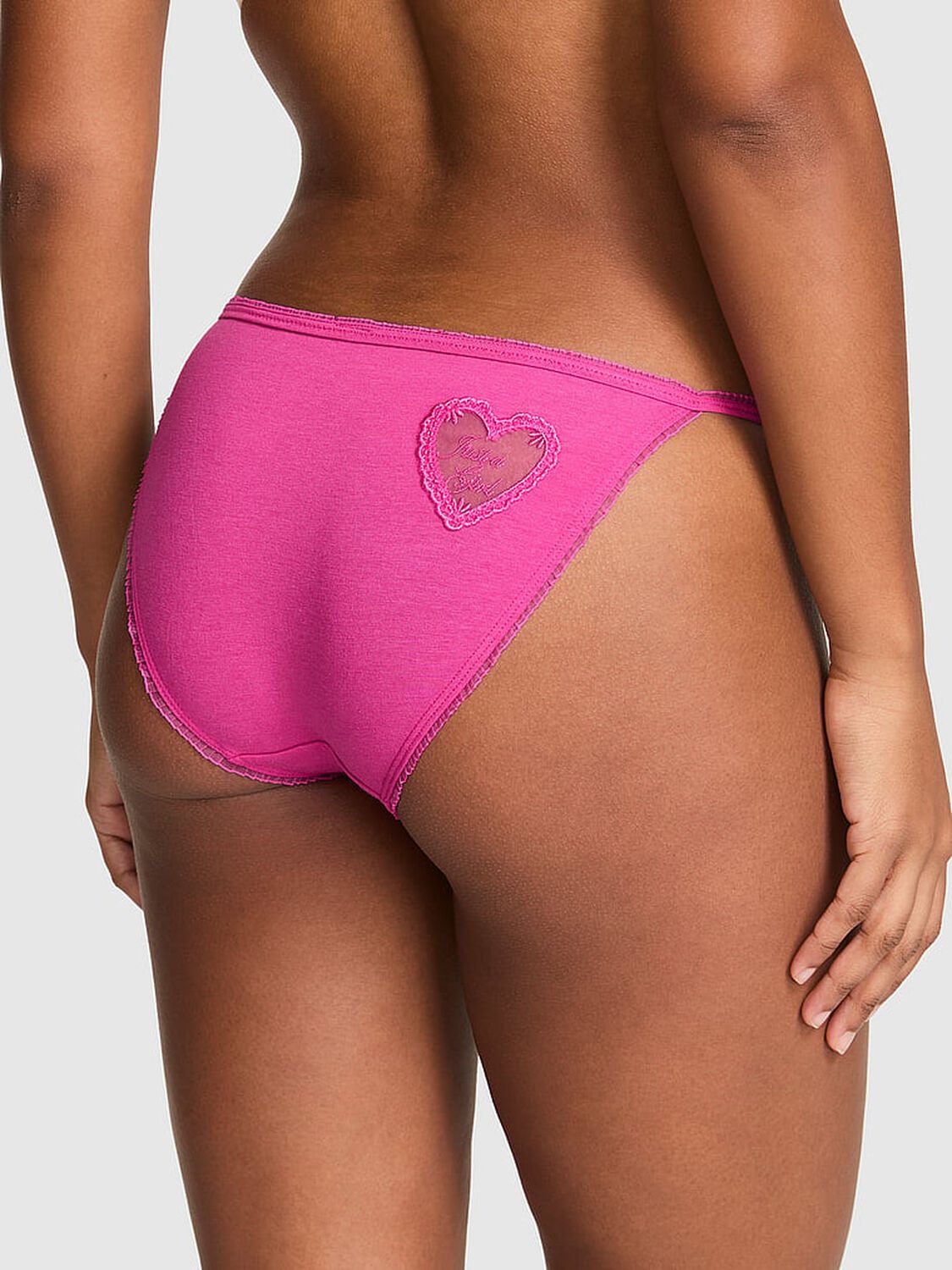 pink Pink Cotton String Bikini Panty Pink Fire With Heart Mesh Graphic 2 of 3 