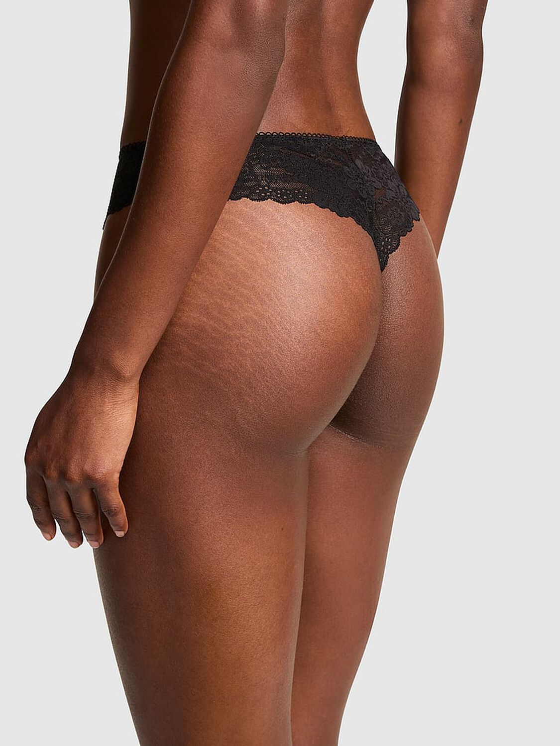 vs Pink No-Show Thong Panty Pure Black Bow Print 2 of 3 