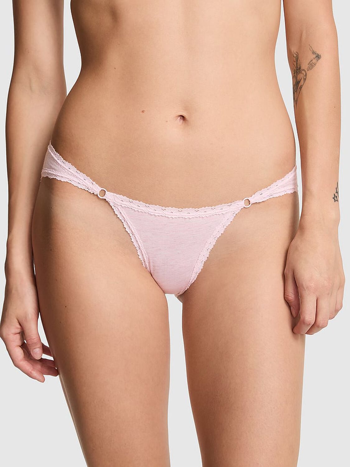 pink Pink Cotton Lace-Trim Low-Rise Cheeky Panty Heather Pink Petal Silver 1 of 2 