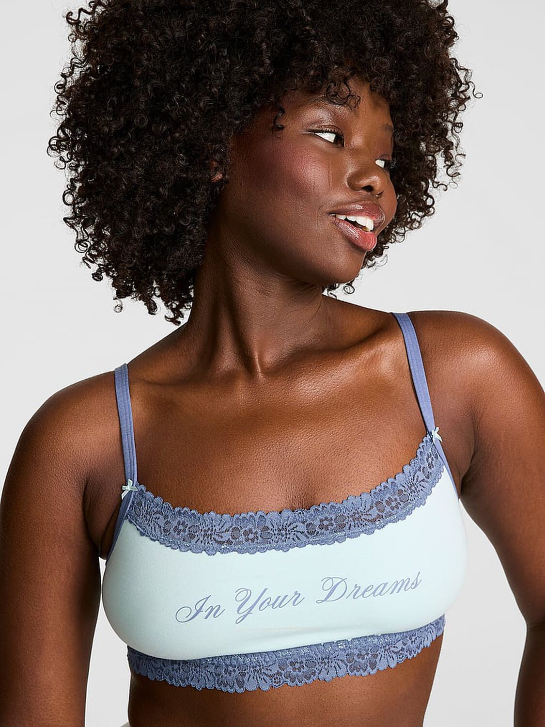 vs Pink Cotton Lace-Trim Scoop Bralette Spray Blue 1 of 3 