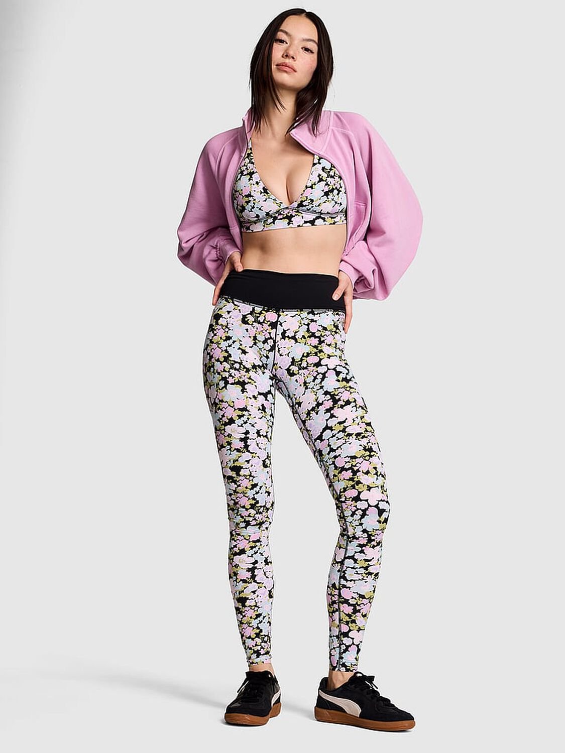 vs Pink PINK Relay&trade; Ruched Leggings Floral Print 1 of 3 