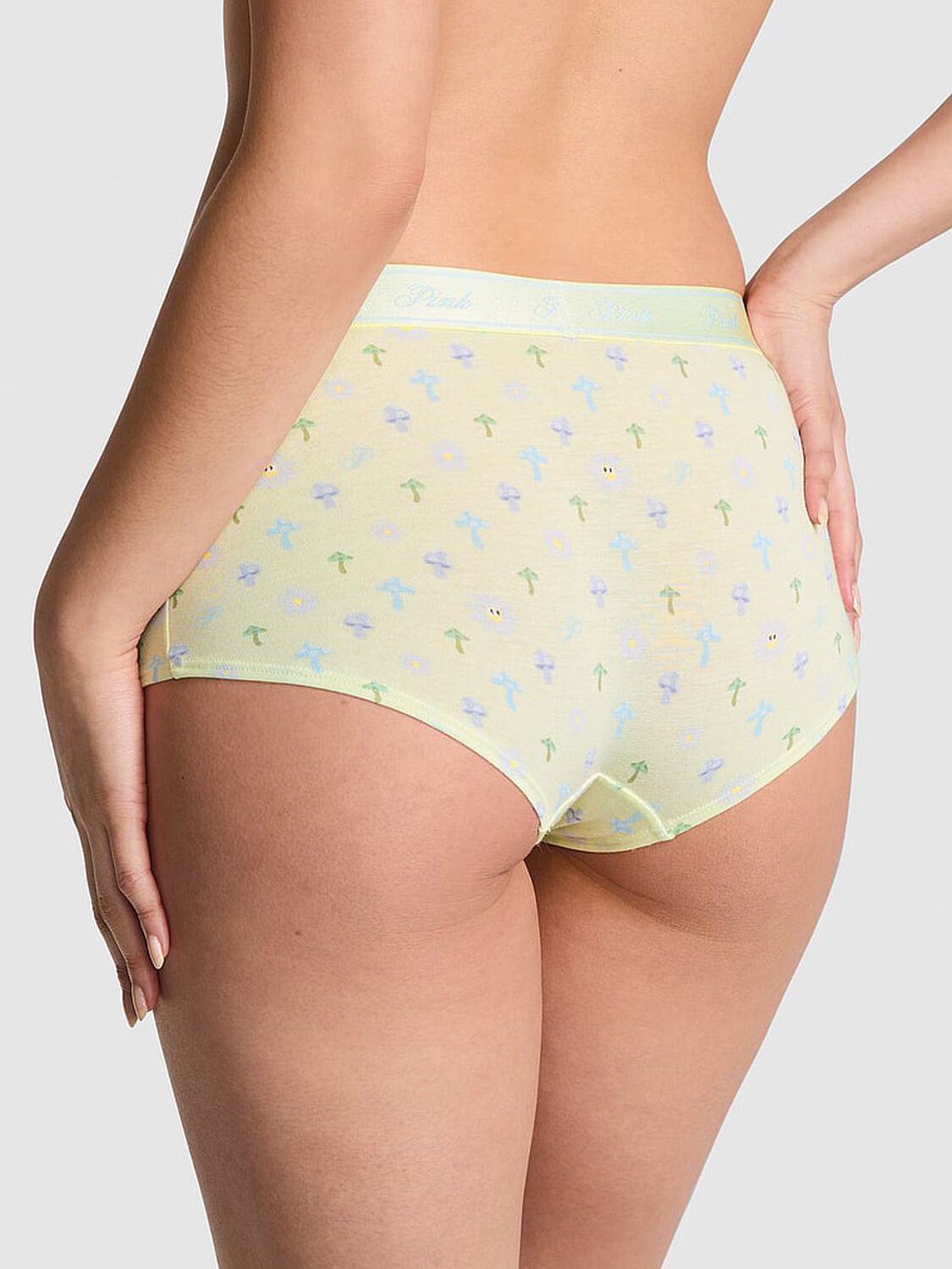 vs Pink Logo Cotton Shine Boyshort Panty Fresh Mint Daisy Mushroom Print 2 of 2 