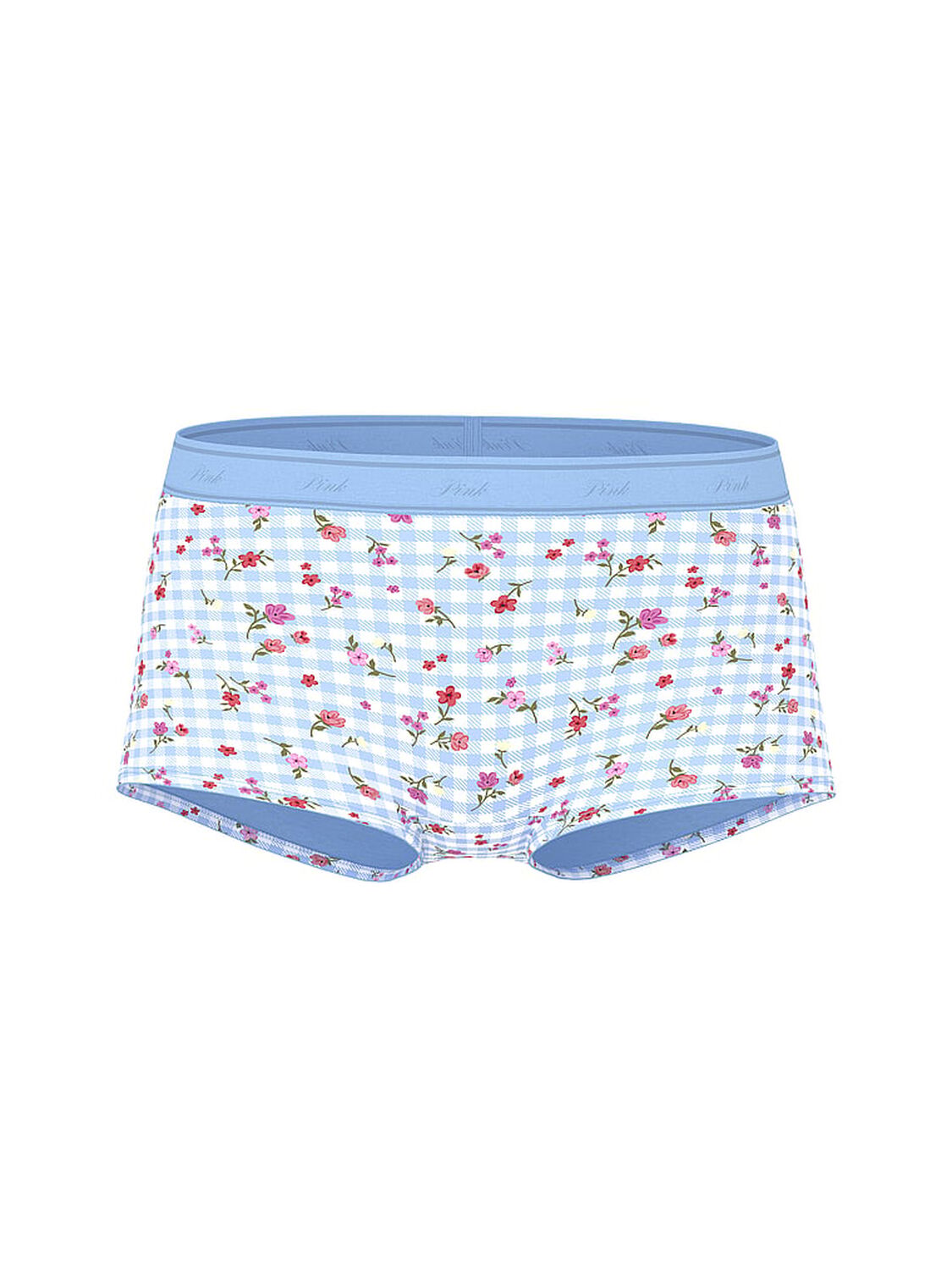 vs Pink Logo Cotton Boyshort Panty Blue Dancer Gingham Floral 3 of 3 