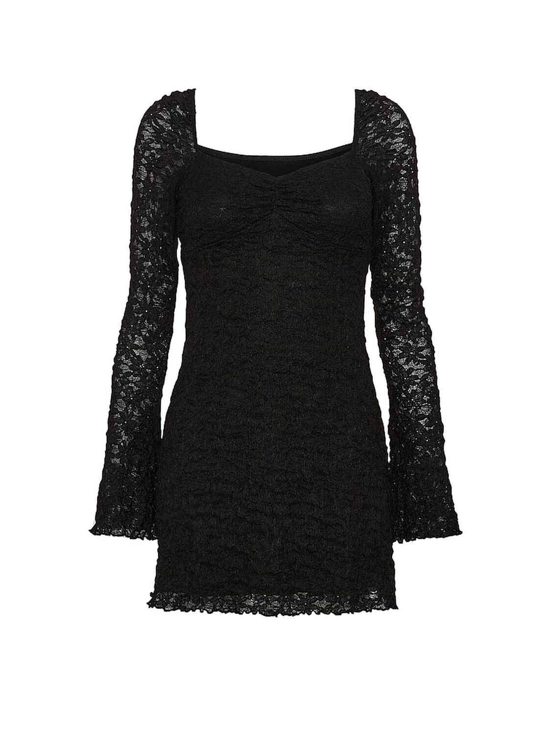 vs Pink Lace Square-Neck Long-Sleeve Mini Dress Black 3 of 3 