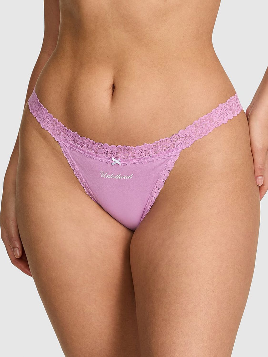 vs Pink Cotton Lace-Trim Bikini Panty Light Lilac "Unbothered" 1 of 3 