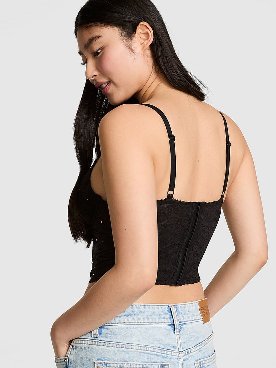 vs Pink PINK Wink&trade; Lightly Lined Scoop Corset Top Black 2 of 3 