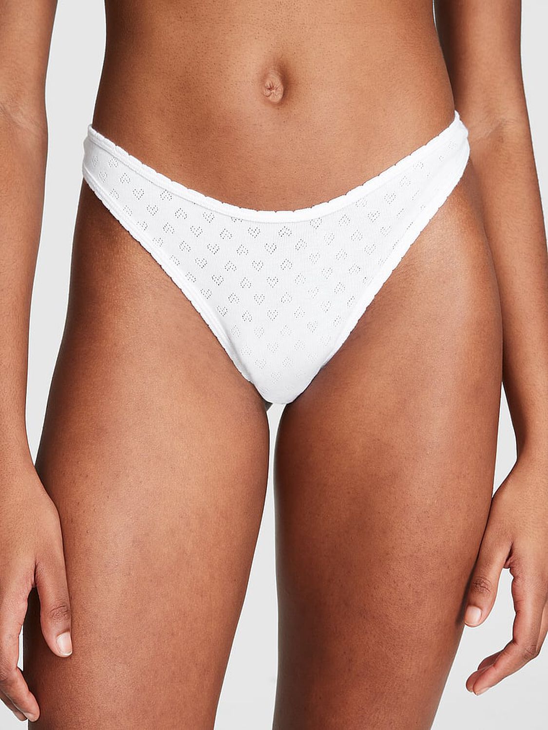vs Pink Cotton High-Leg Thong Panty Optic White 1 of 3 