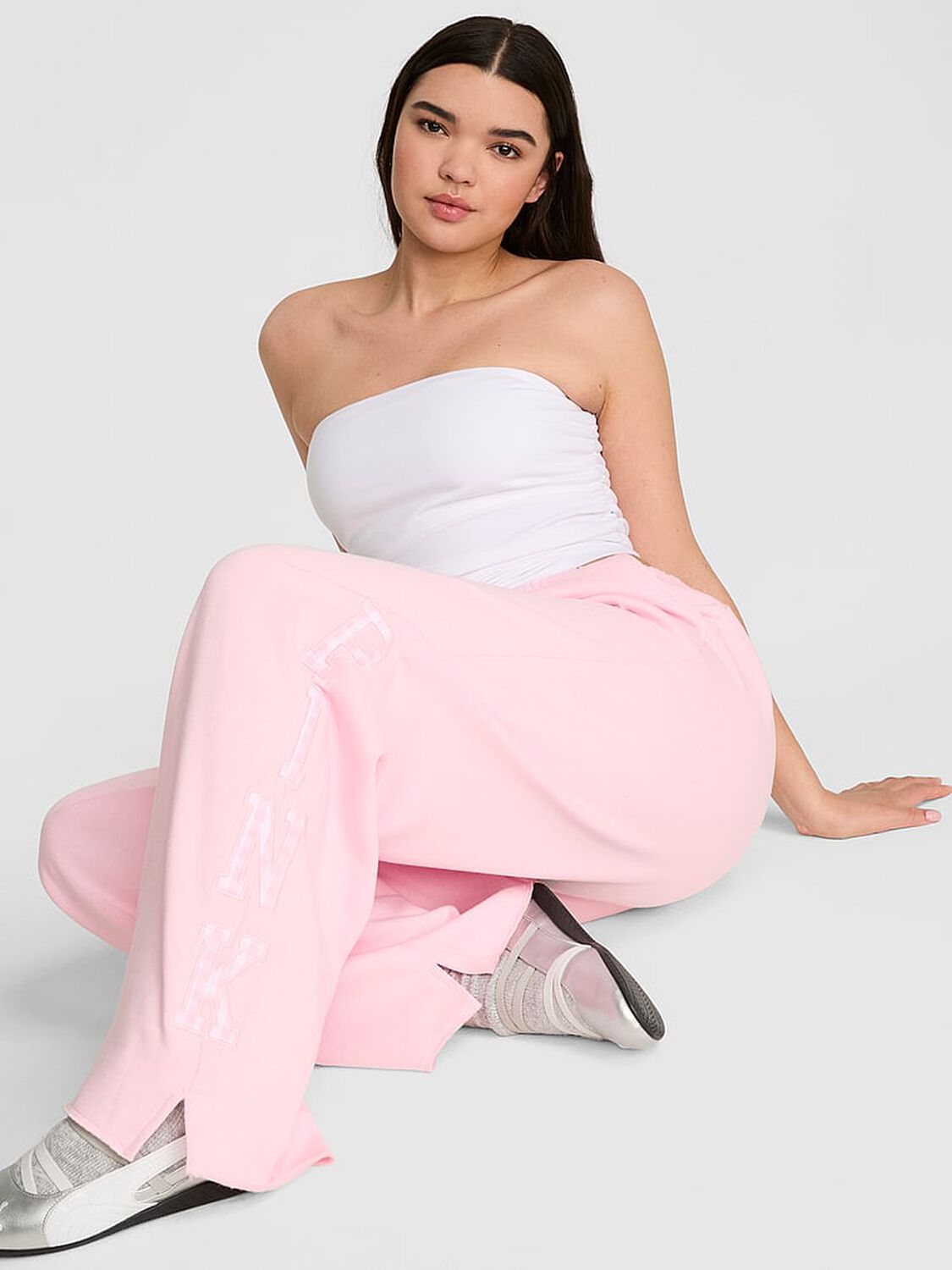 pink Pink Campus Fleece&trade; Wide-Leg Split-Hem Sweatpants Coconut Pink 1 of 3 