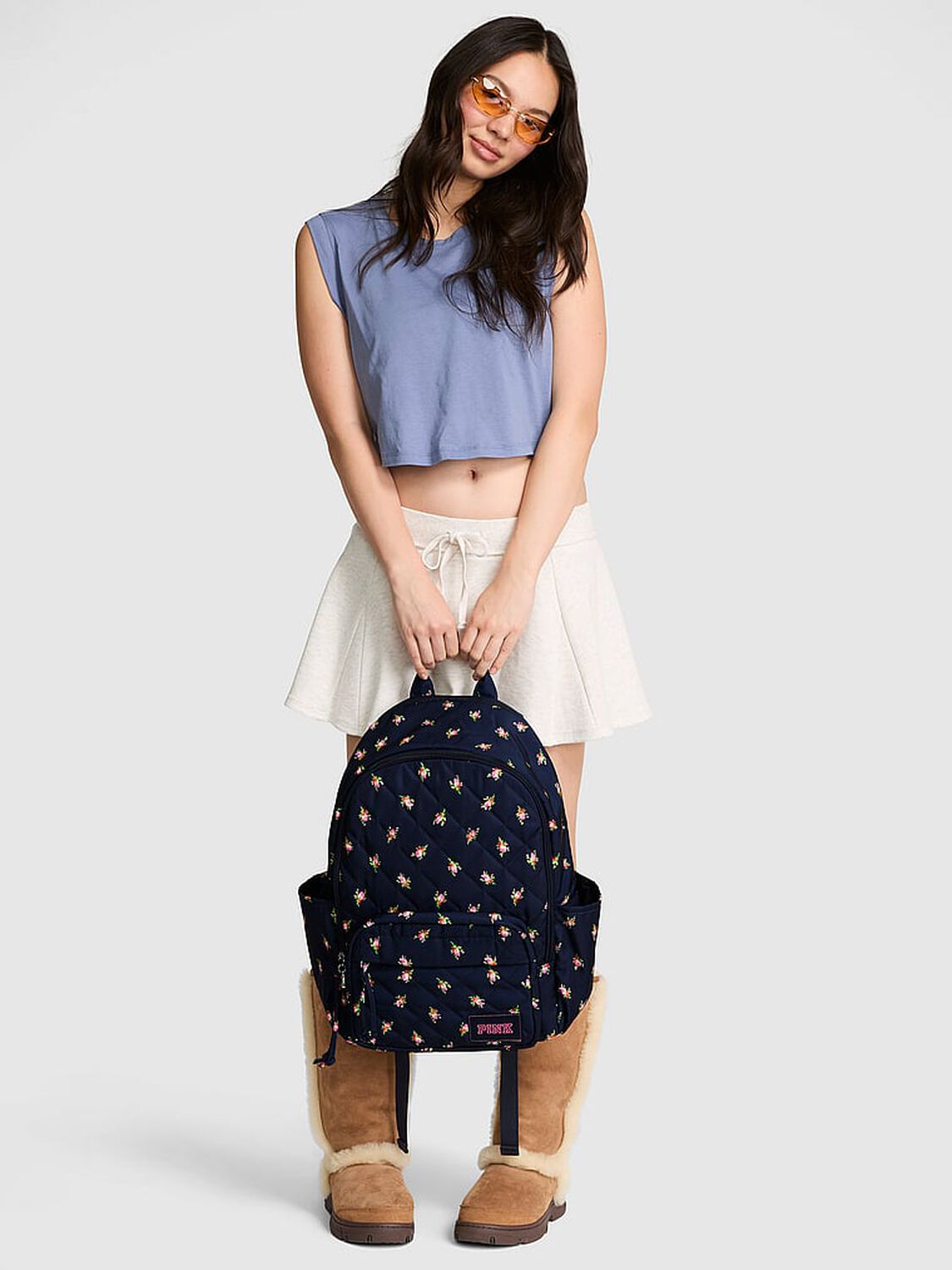 vs Pink Quilted Puffer Backpack Navy Floral 3 of 3 