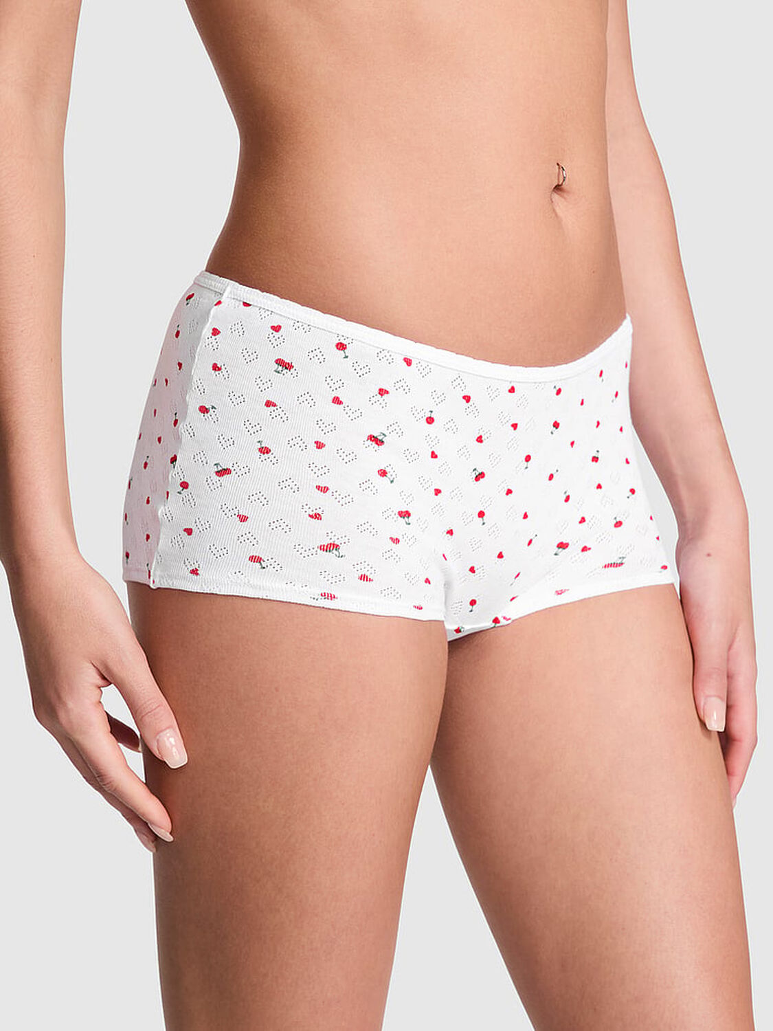 vs Pink Cotton Boyshort Panty White Cherry Heart Print 1 of 4 