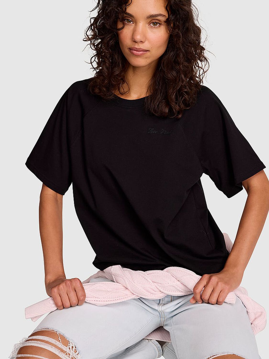 vs Pink Campus Cotton&trade; Raglan Tee Pure Black 1 of 3 