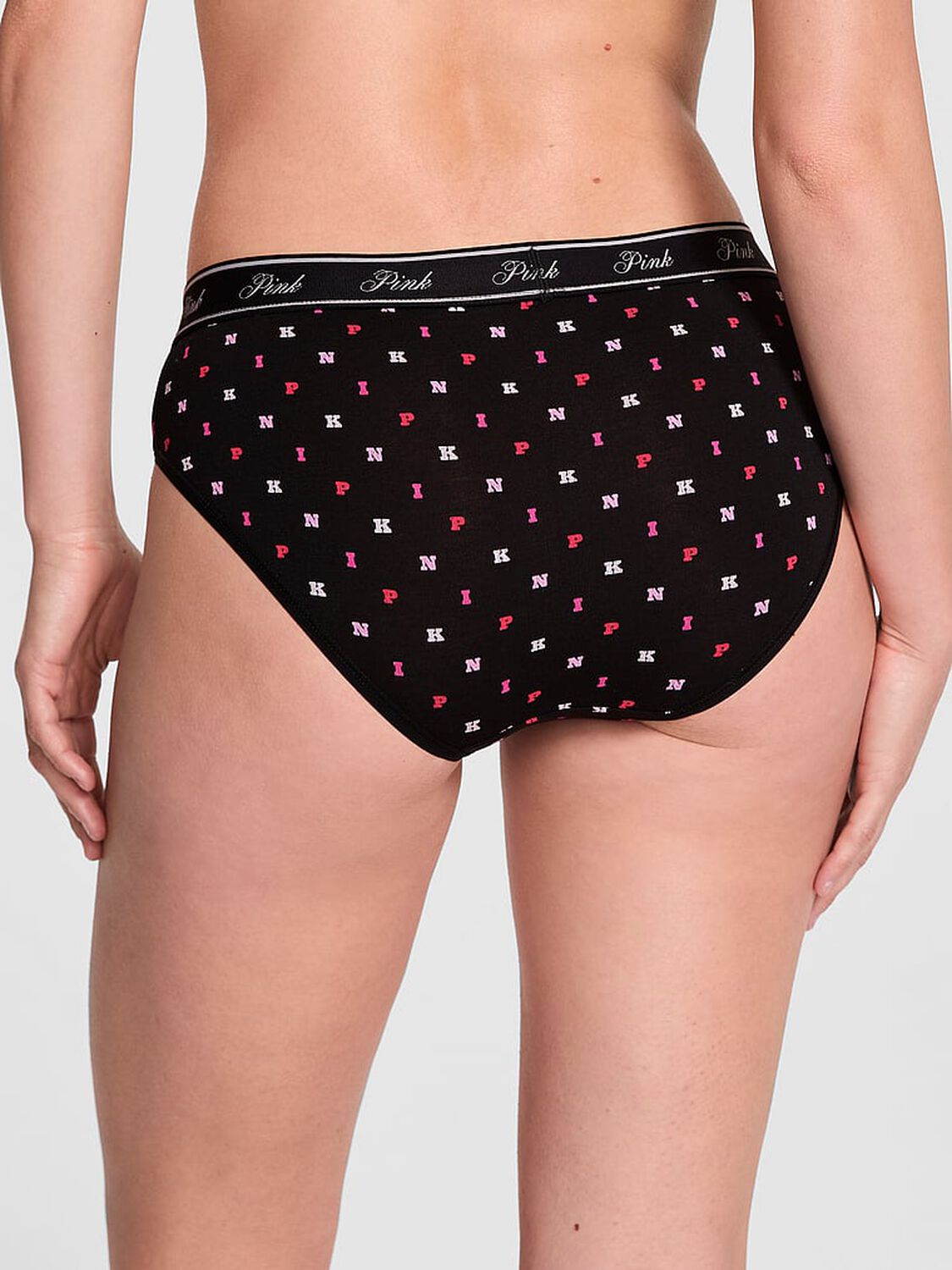 vs Pink Logo Cotton Hiphugger Panty Black Block P I N K Print 2 of 3 