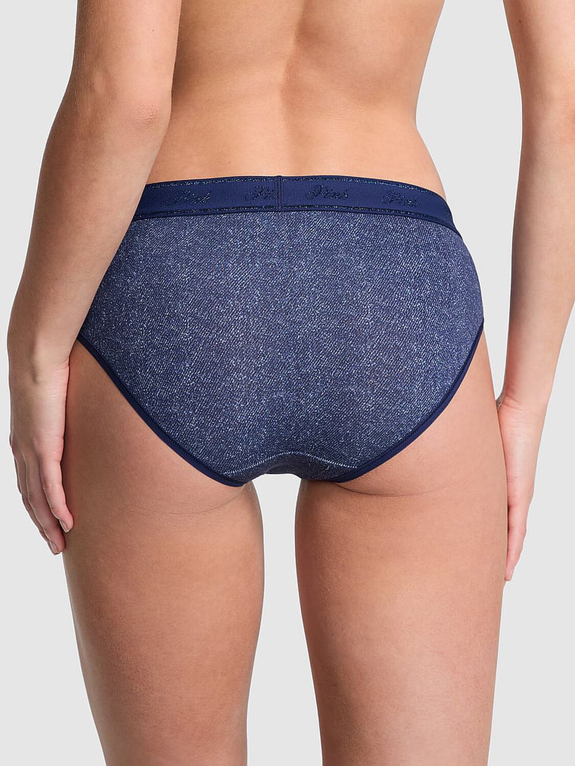vs Pink Logo Cotton Hiphugger Panty Dark Blue Denim Wash 2 of 3 