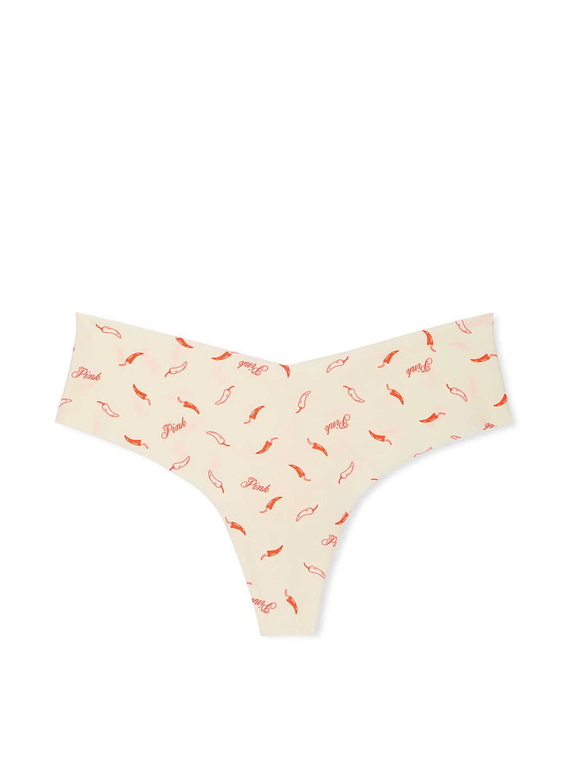 vs Pink No-Show Thong Panty Creamer Chili Pepper Print 1 of 1 