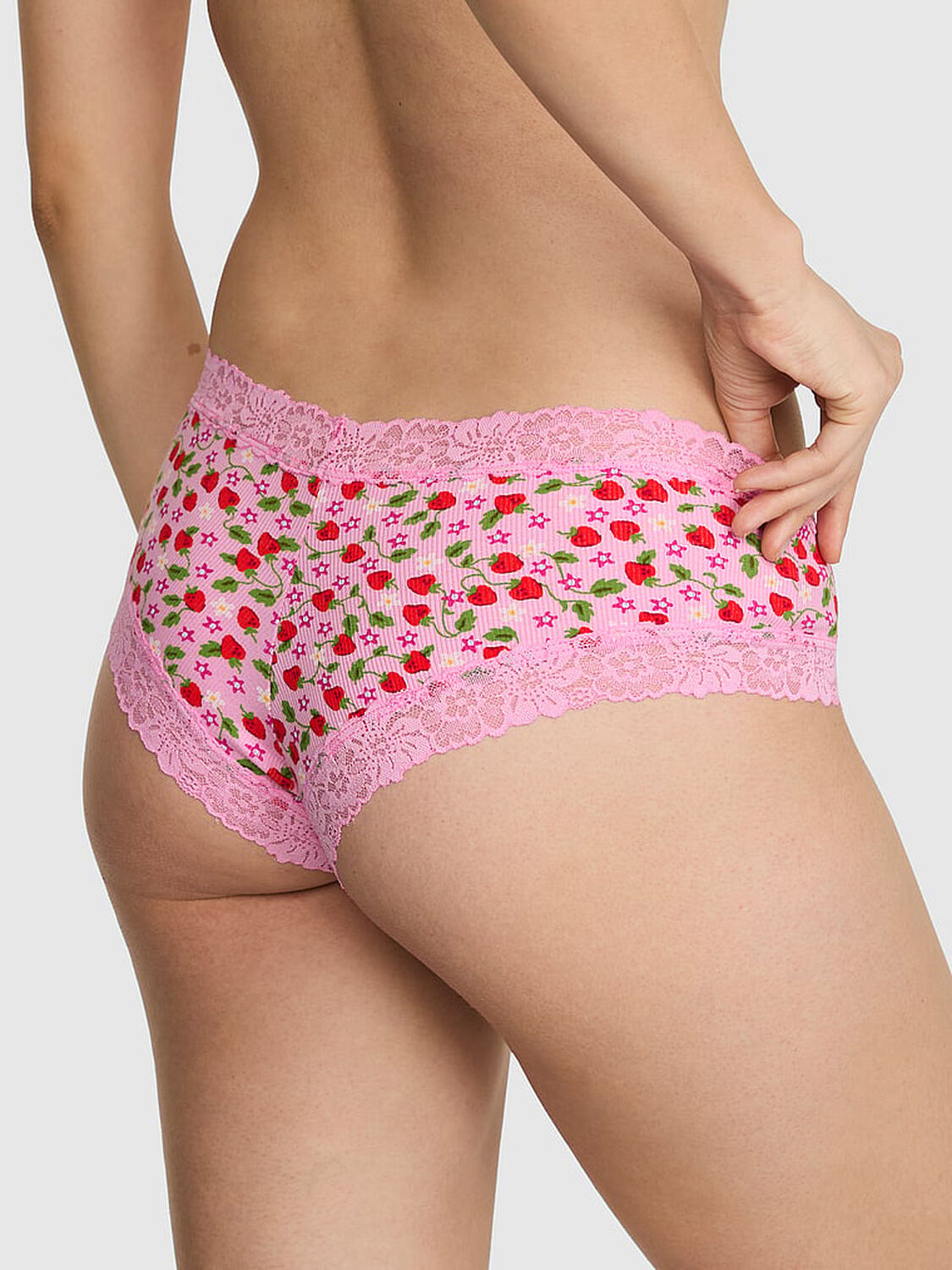 vs Pink Cotton Lace Trim Cheeky Panty Pink Lollipop Strawberry 2 of 3 
