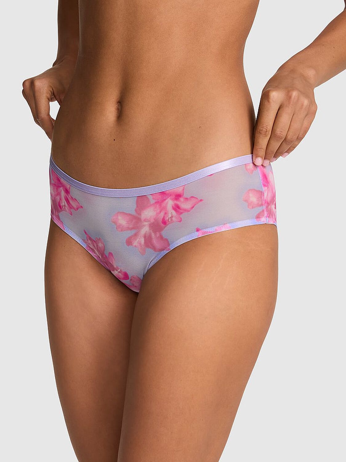 vs Pink Mesh Hiphugger Panty Sweet Lavender Hibiscus Floral Print 1 of 3 