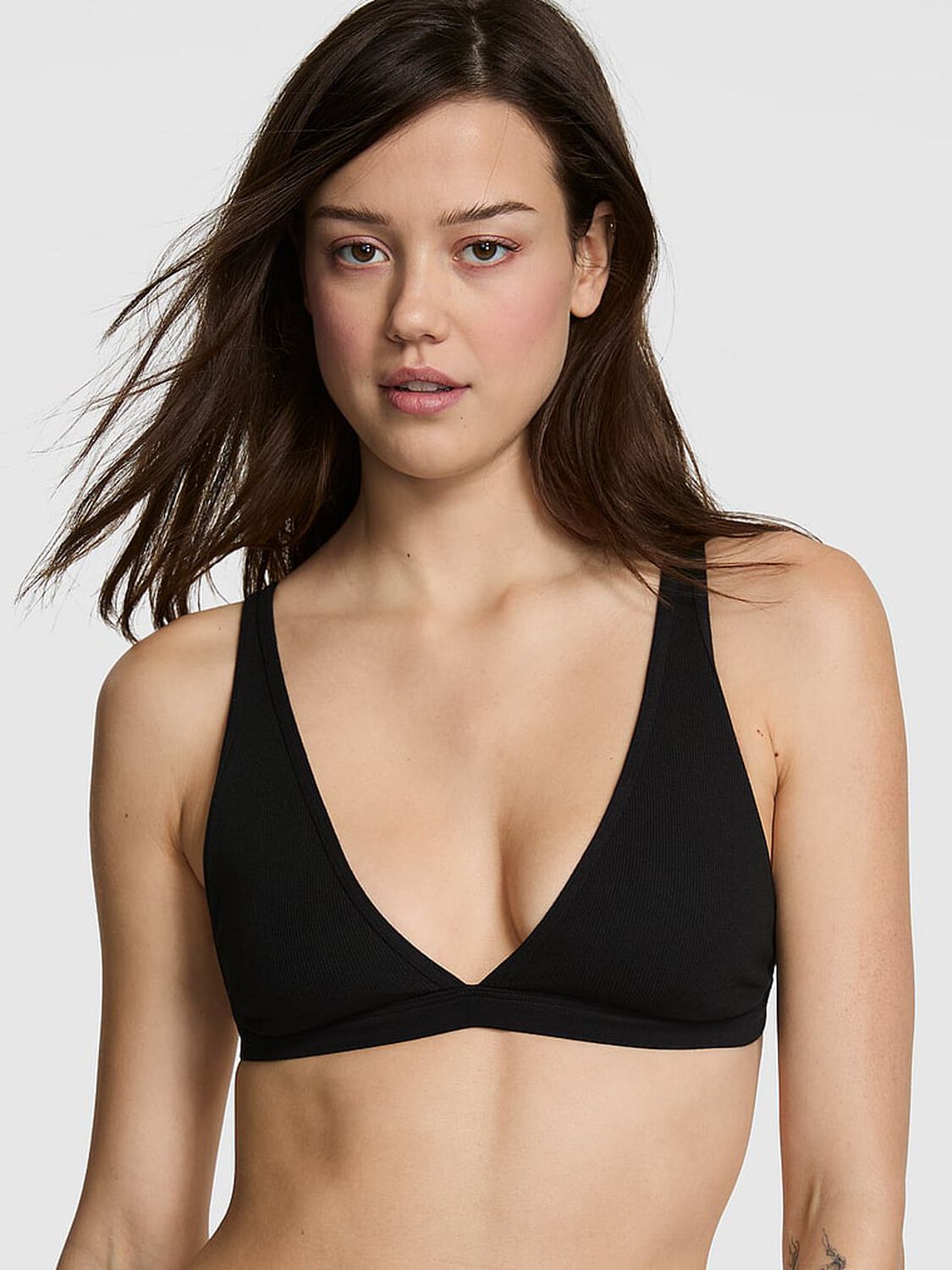 vs Pink Cotton Dorm Plunge Bralette Black 1 of 3 