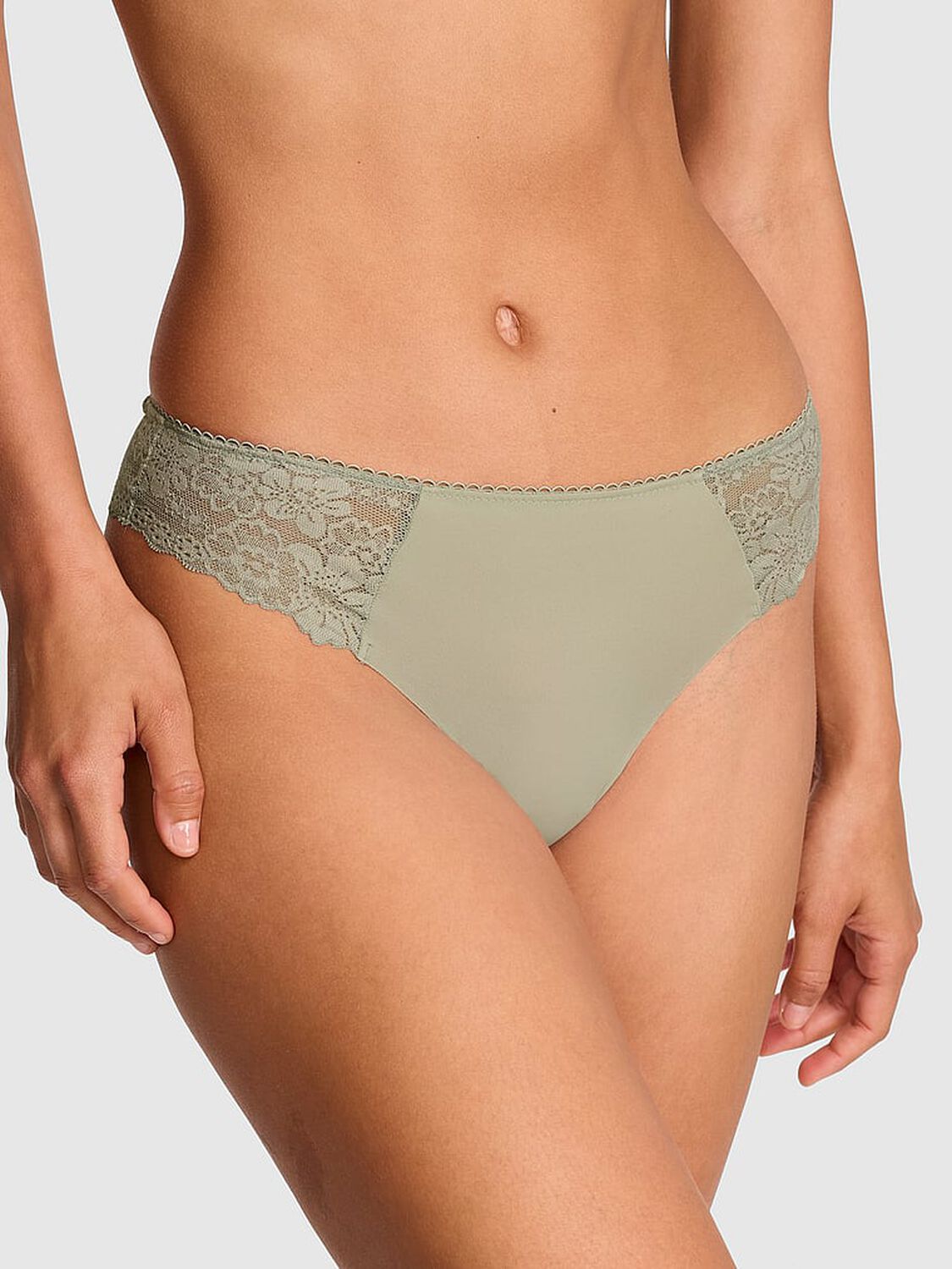 vs Pink No-Show Thong Panty Slate Green 1 of 3 