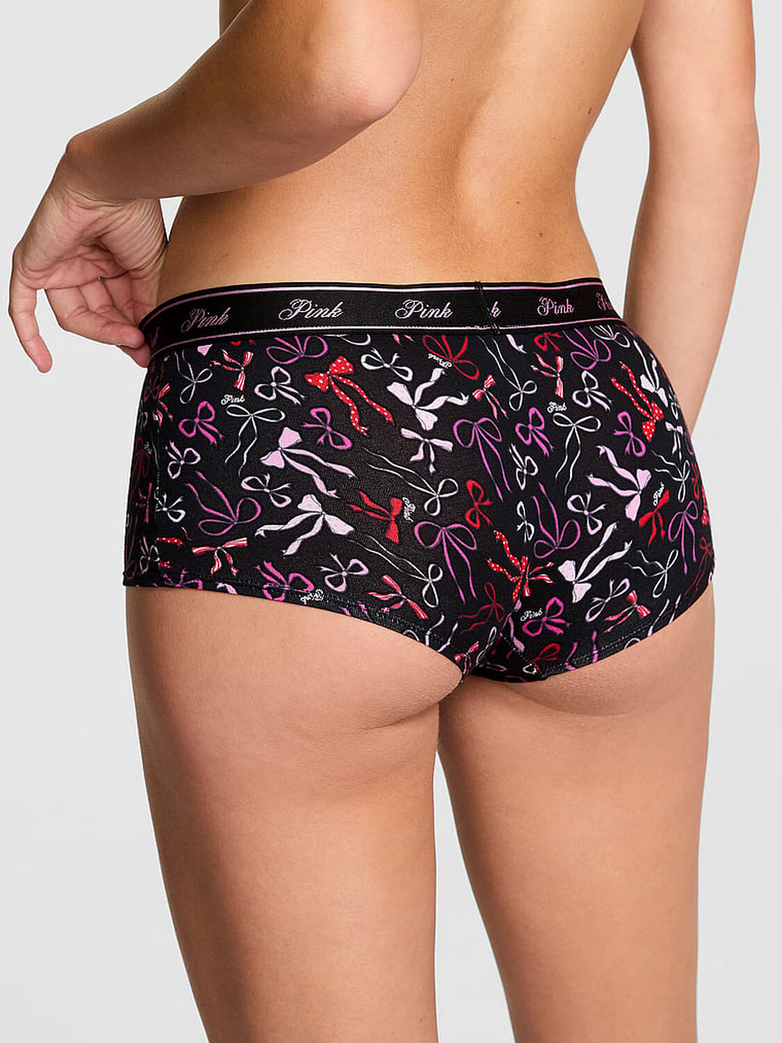 vs Pink Logo Cotton Boyshort Panty Black Bow Print 2 of 3 