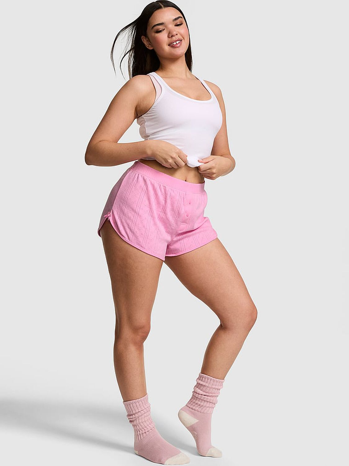 vs Pink Pointelle Bow Boxer Shorts Pink Lollipop 1 of 3 