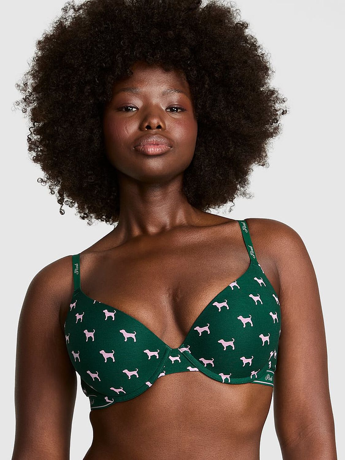 vs Pink Wear Everywhere Wear Everywhere Push-Up Bra Jaguar Green Dog Print 1 of 3 