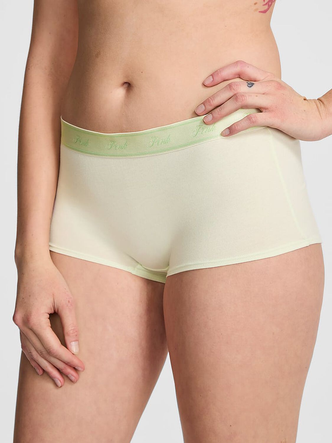 vs Pink Logo Cotton Shine Boyshort Panty Fresh Mint Butt Graphic 1 of 4 