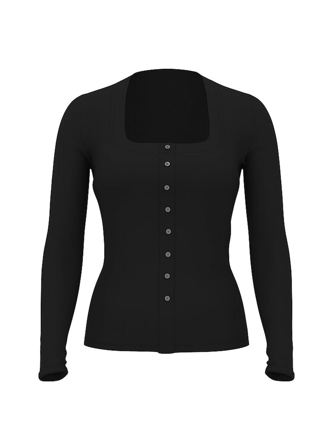 pink Pink Vintage Ribbed Button-Down Long-Sleeve Tee Pure Black 3 of 3 