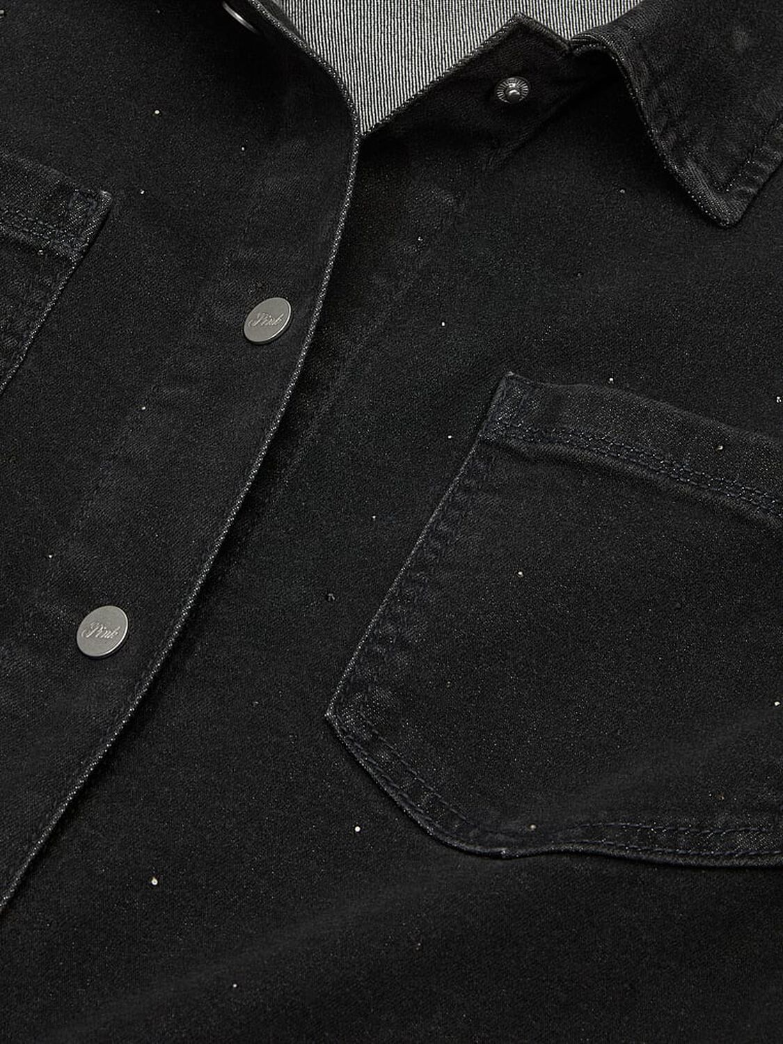 vs Pink Denim by PINK Shacket Black Denim Wash Diamante 1 of 2 