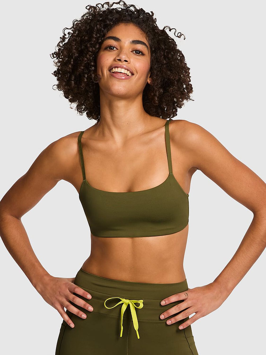 vs Pink Relay Square-Neck Sports Bra Olive Shade 1 of 4 