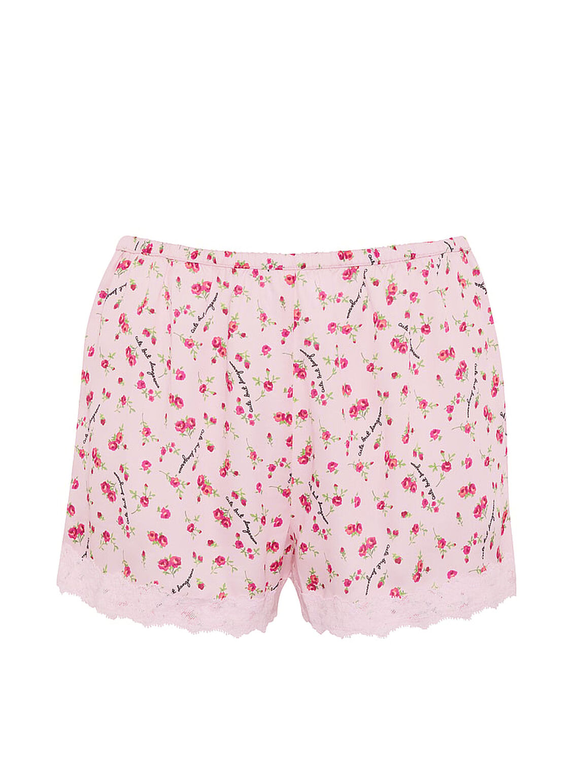 vs Pink Silky Lace-Trim Boxy Pajama Shorts Pink Tulip Ditsy Floral Print 3 of 3 