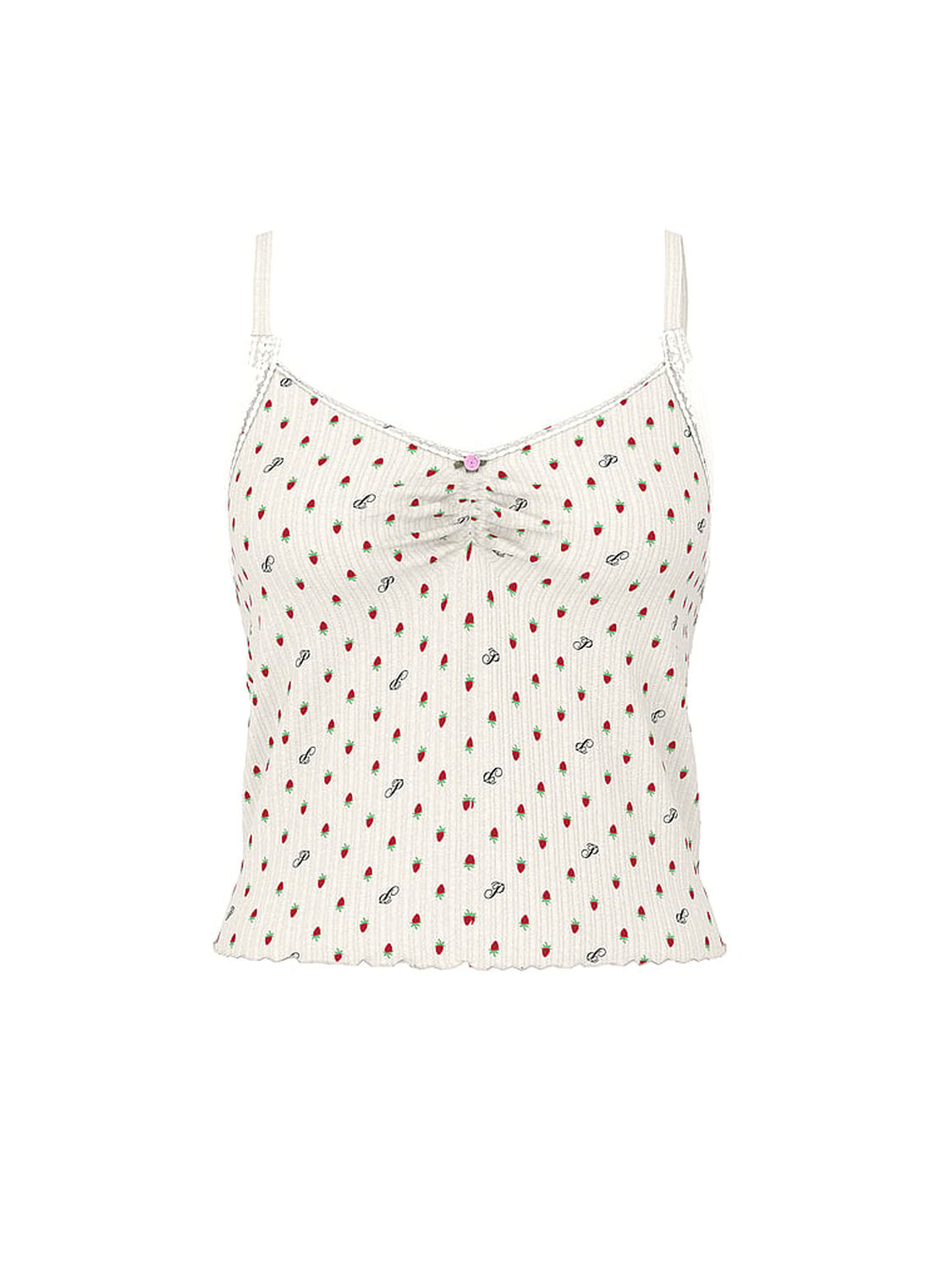 vs Pink Drop Needle Pointelle Tank Top Winter White P Script Strawberry Print 3 of 4 