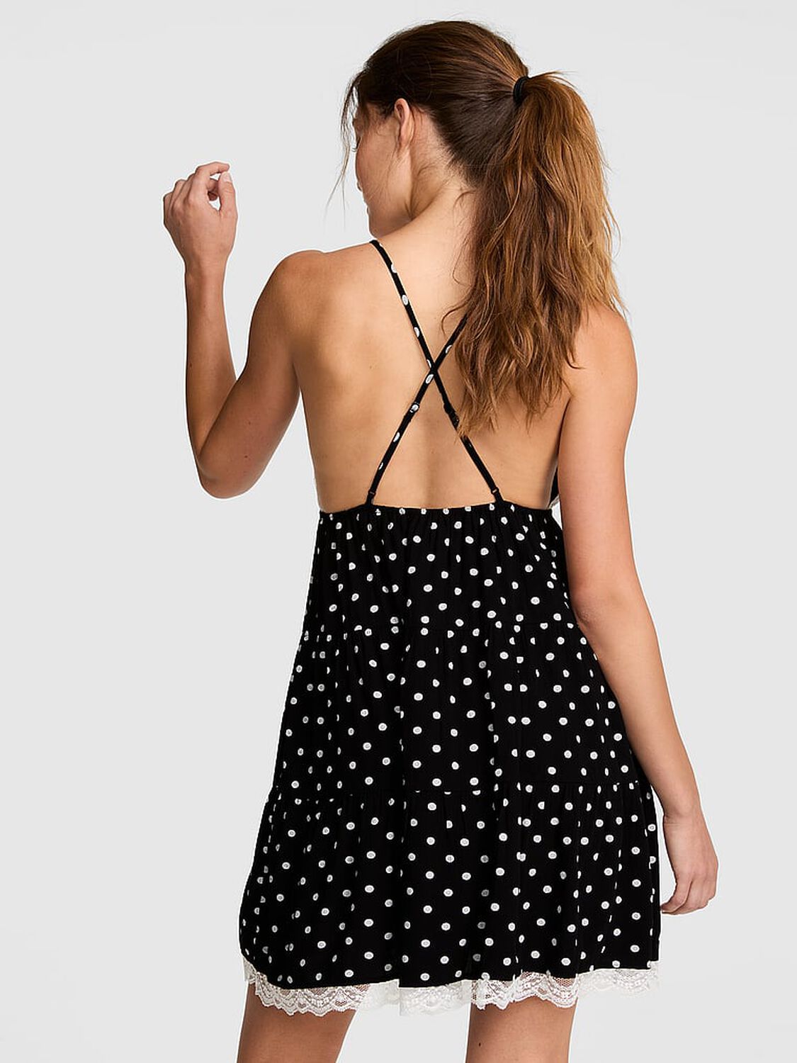 vs Pink Flirt Alert Tiered Mini Dress Black And White Dots 2 of 4 