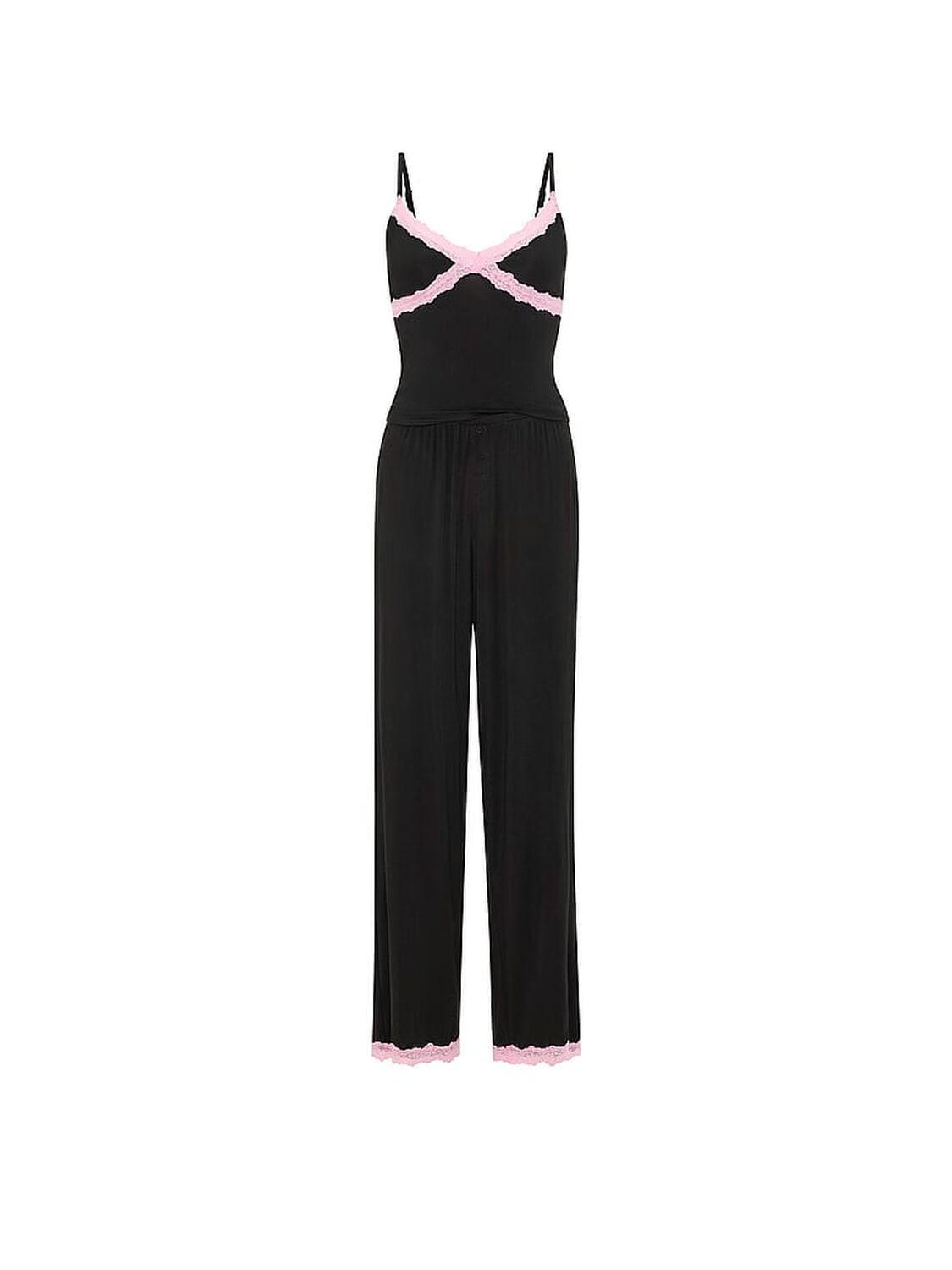 vs Pink Modal Lace-Trim Cami & Pants Pajama Set Black 3 of 4 