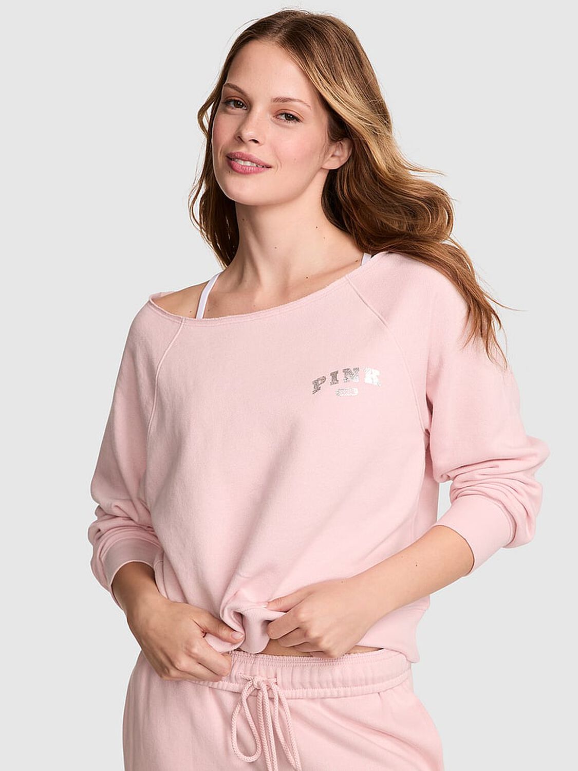vs Pink Ivy Fleece Off-The-Shoulder Sweatshirt Doll House 1 of 3 