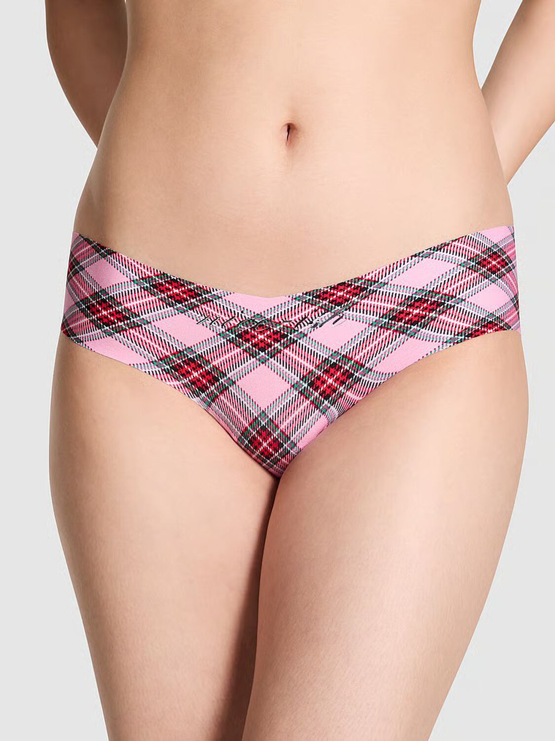 vs Pink No-Show Hiphugger Panty Pink Lollipop Plaid Print With Niceish Foil Graphic 1 of 2 