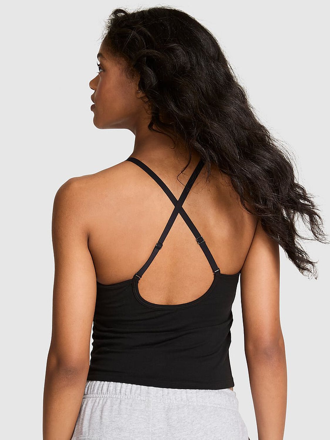 vs Pink All-Day Cotton High-Neck Bra Tank Limited Edition Pure Black Shine Lurex Thread 2 of 4 