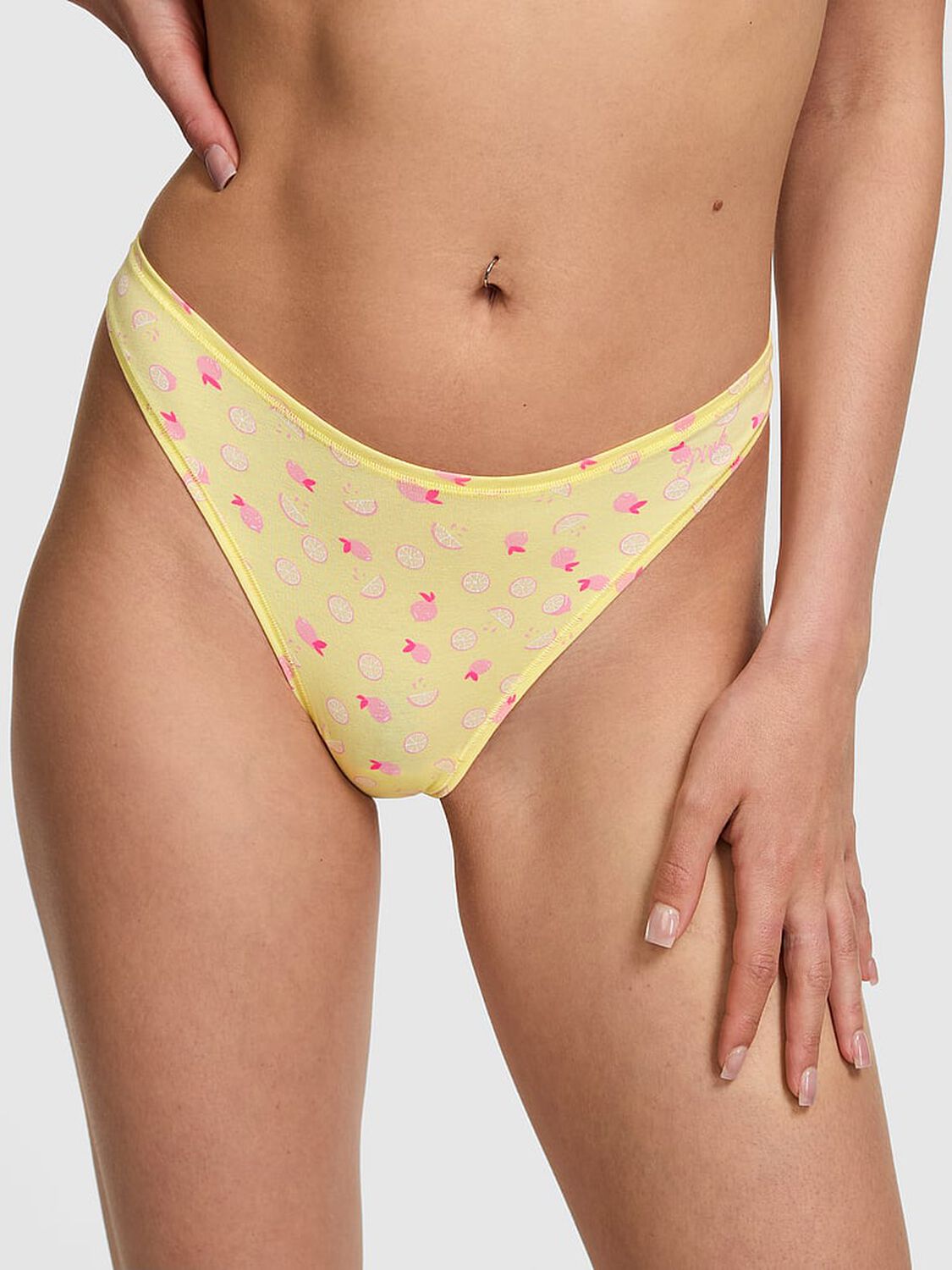 vs Pink Cotton High-Leg Thong Panty Mellow Yellow Pink Lemonade Print 1 of 3 