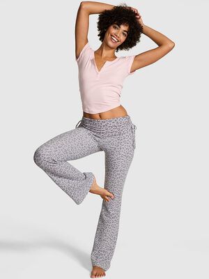 Waffle Knit Foldover Flare Pants