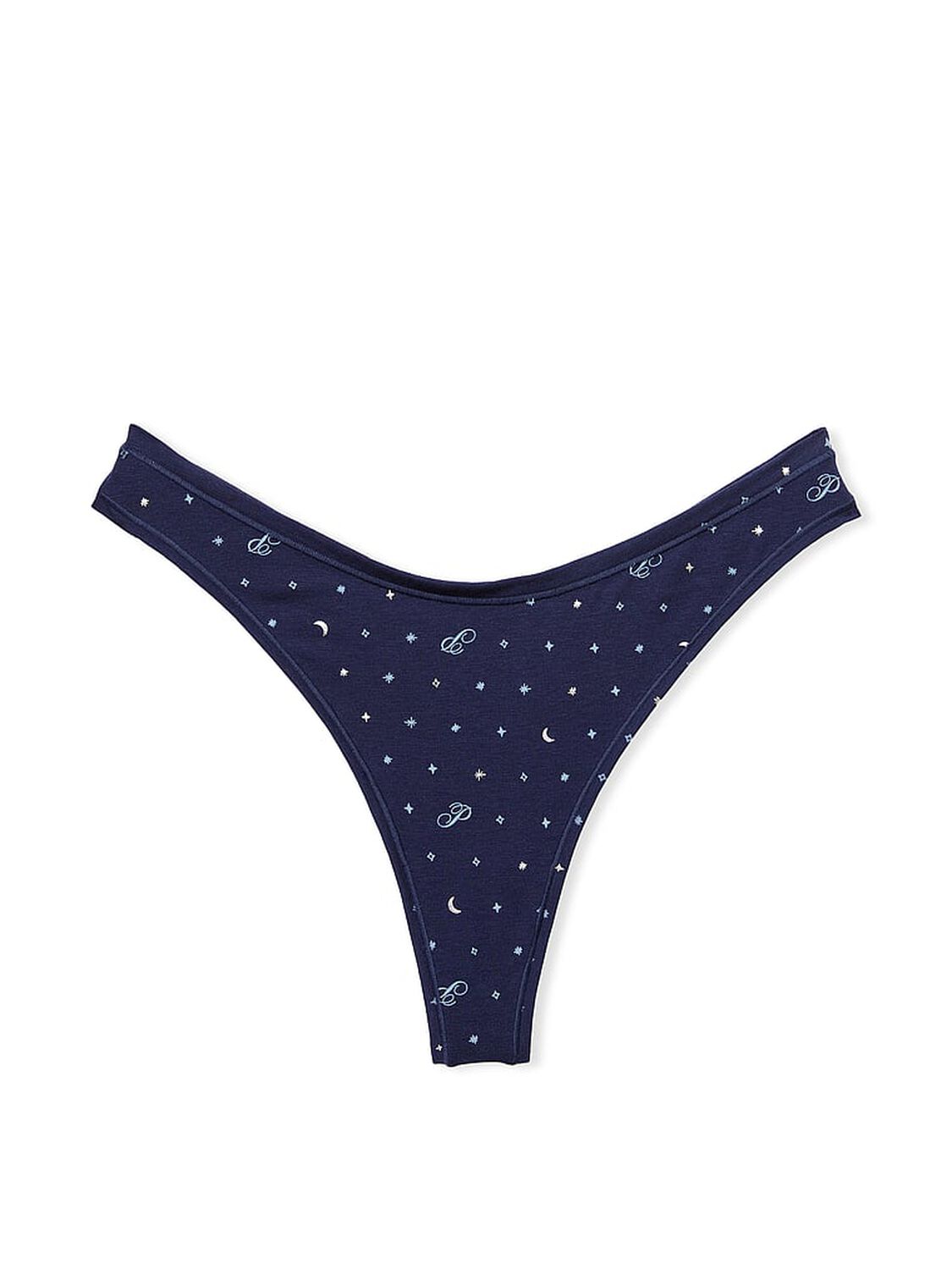 vs Pink Cotton High-Leg Thong Panty Midnight Navy Foil Logo Dot Print 3 of 3 