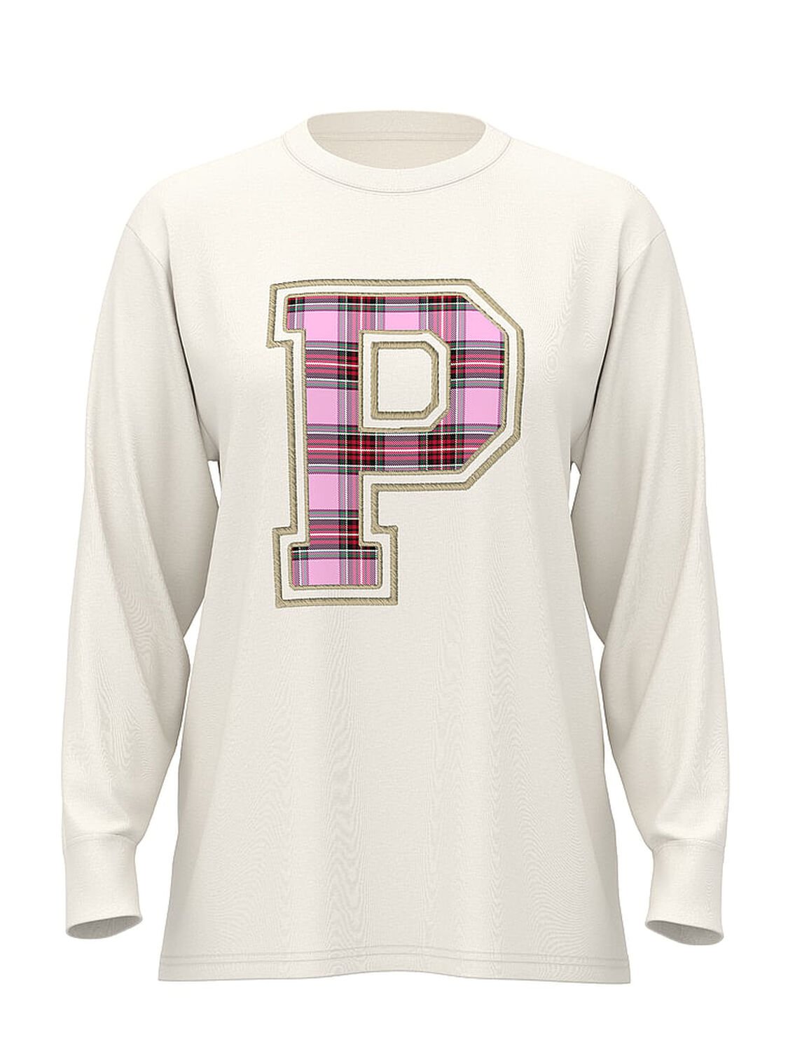 vs Pink Campus Cotton Long-Sleeve Tee Winter White Santas Fav 1 of 2 