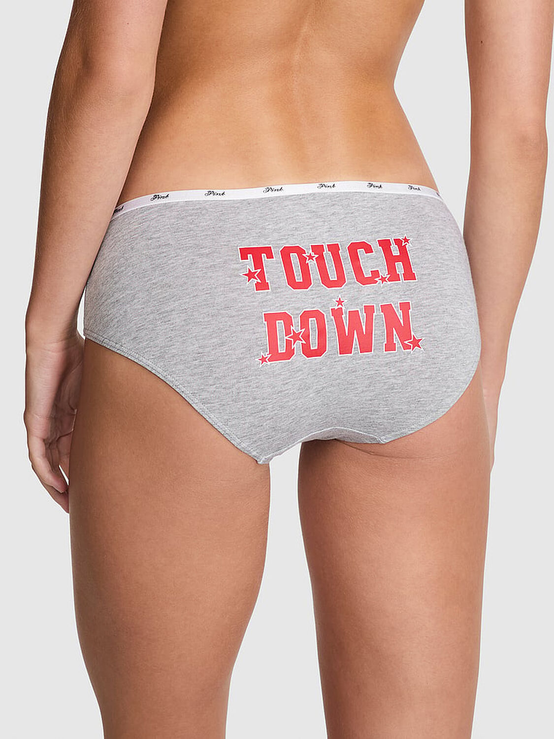 vs Pink Logo Cotton Hiphugger Panty Medium Heather Grey Touchdown Butt Graphic 2 of 3 