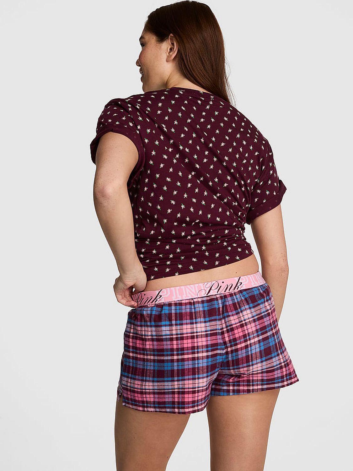 vs Pink Flannel Boxy Pajama Shorts Wild Rose Plaid 2 of 3 