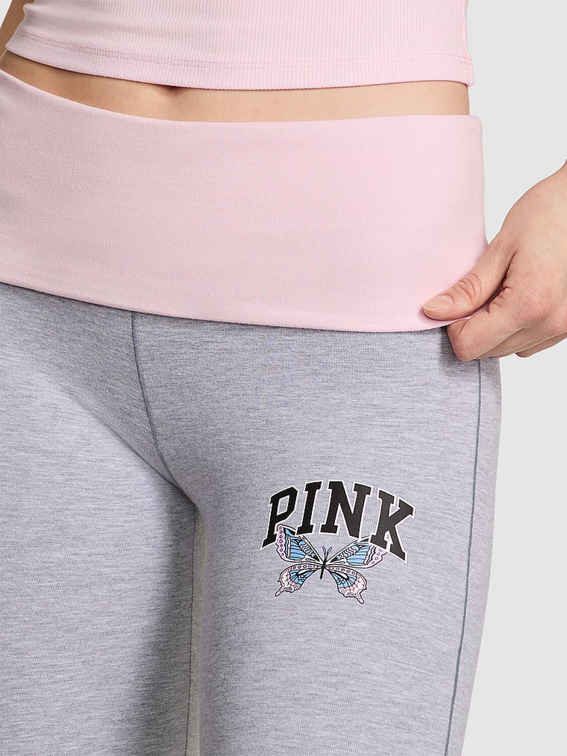 vs Pink All-Day Cotton Foldover Flare Leggings Limitededition Spring Break Grey 4 of 5 