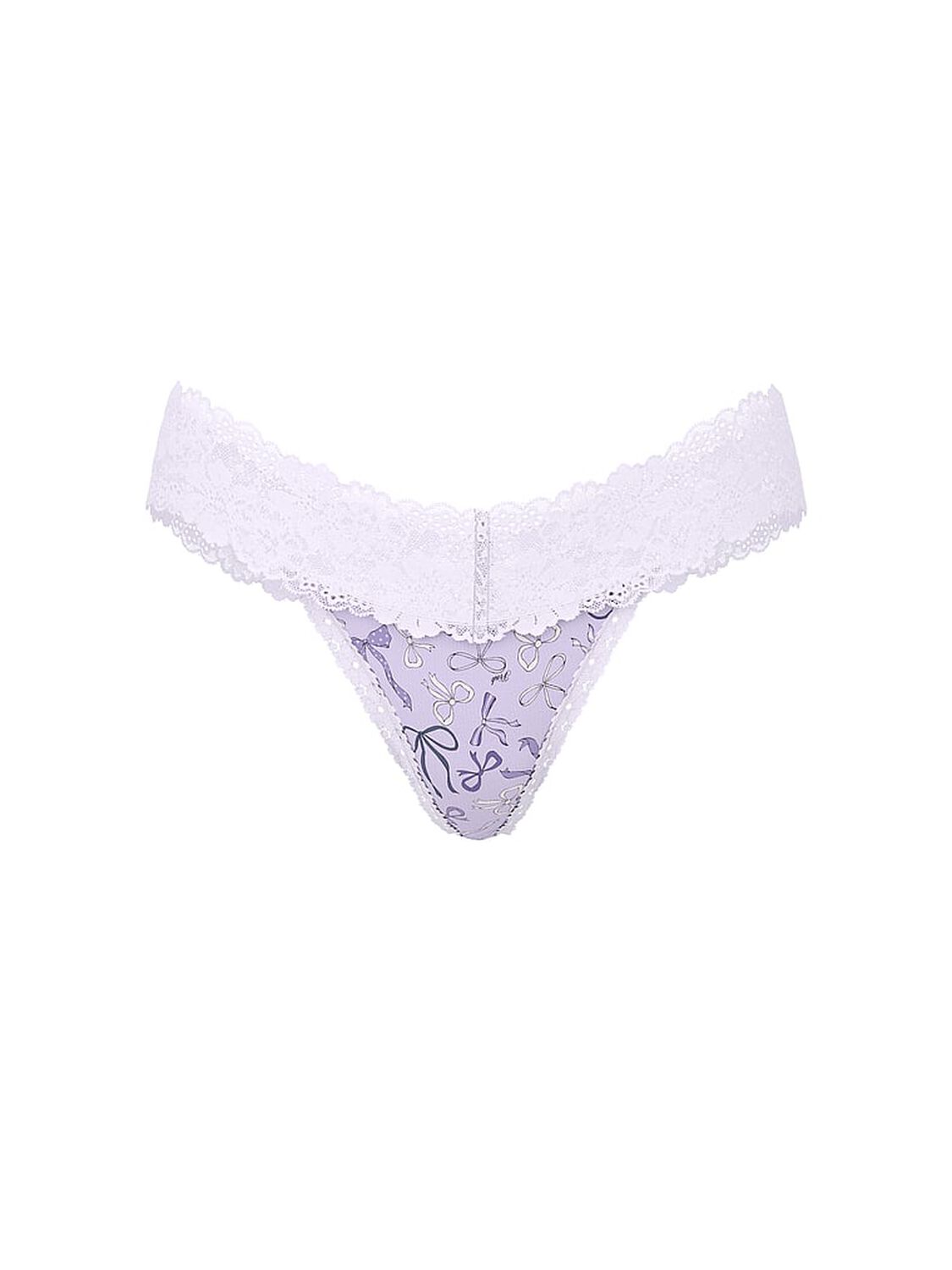 vs Pink Wink Lace-Trim Thong Panty Purple Whisper Bow Print 1 of 2 